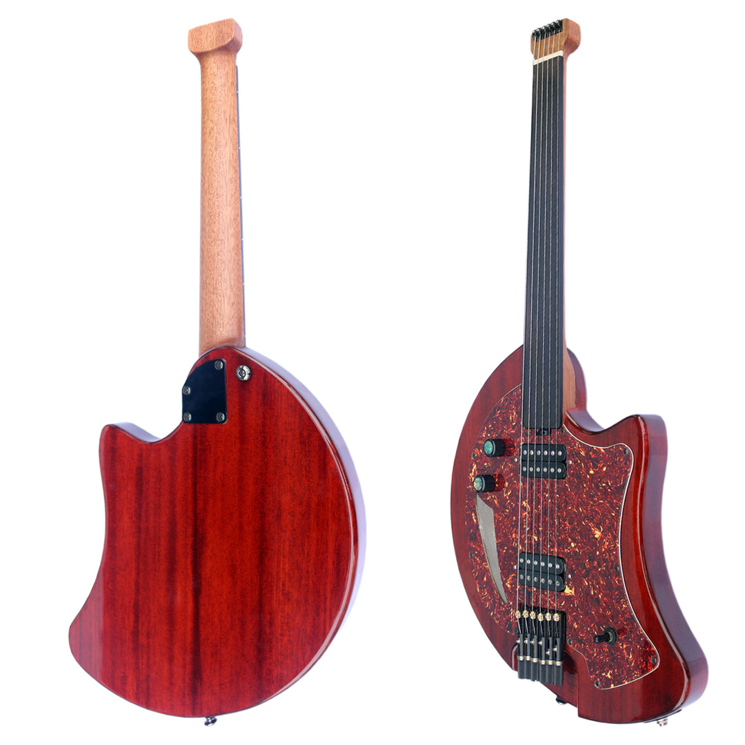 Steel-string electric oud RaksOud 4V with semi-hollow mahogany body and bone nut
